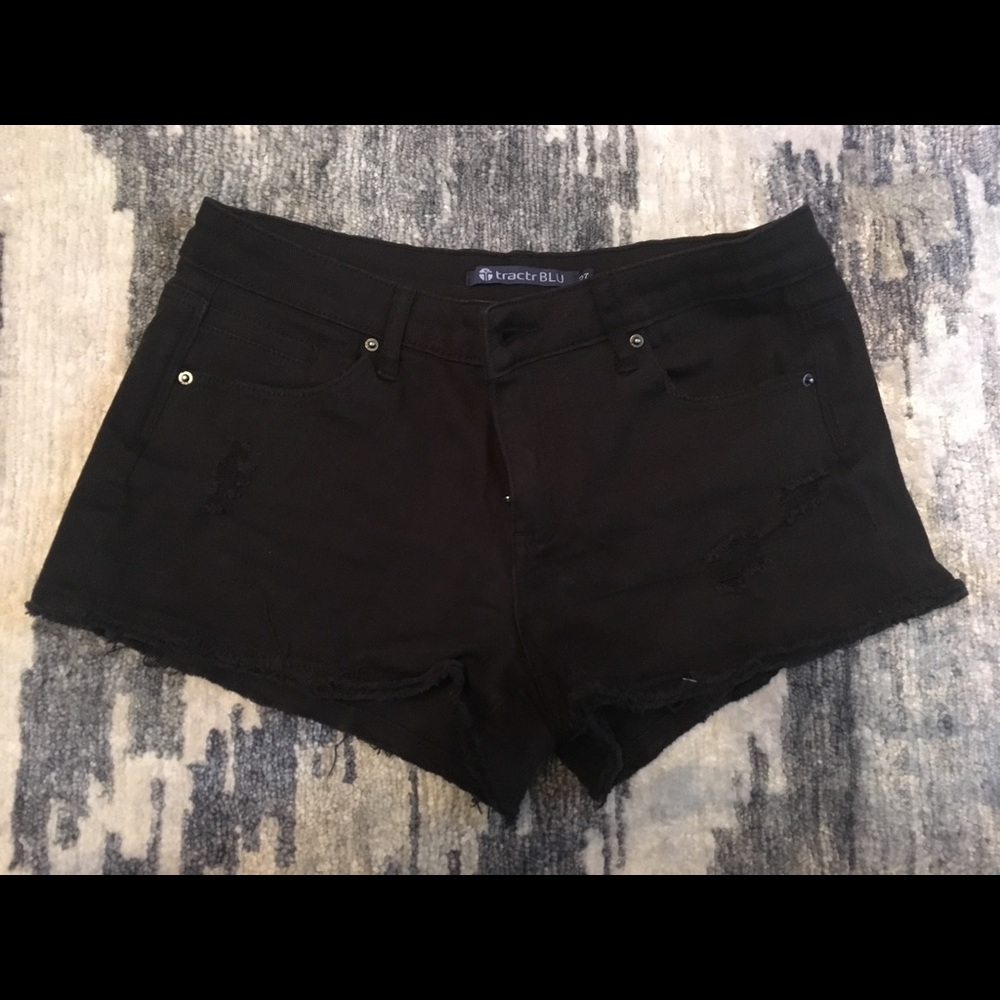 Distressed Black Tractr BLU Jean Shorts